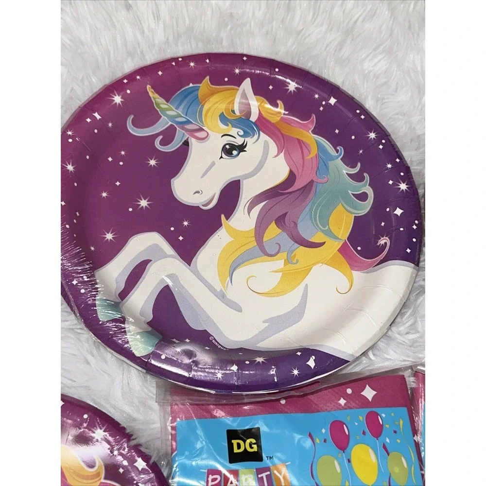 NEW DG Party Unicorn Pink Dessert Plates Tablecovers Table Cloths Napkins Favor